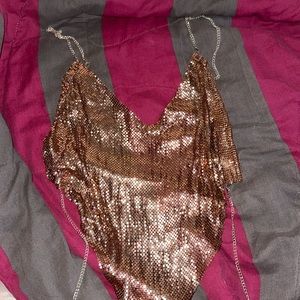 Sequin Chain Crop Halter Top